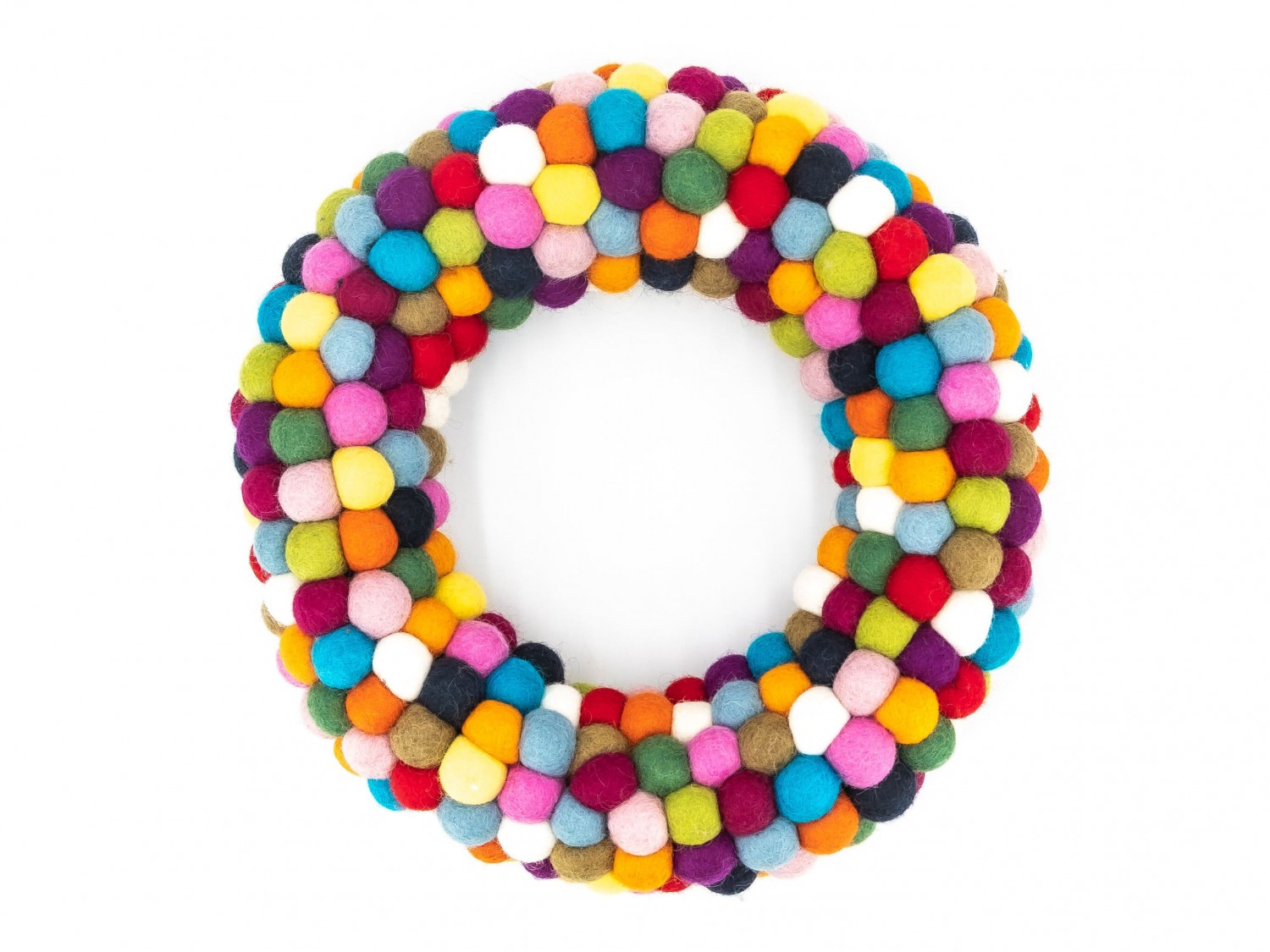 Handmade multicolored felt ball wreath