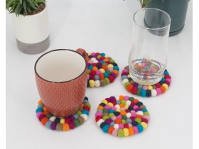 10cm Handmade Felt Ball Coaster Collection - Felt and Yarn