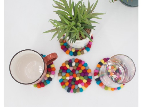 10cm Handmade Felt Ball Coaster Collection