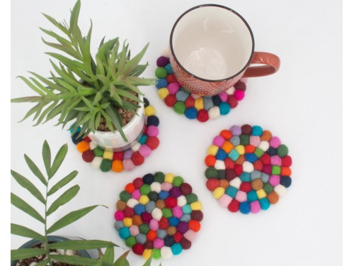 10cm Handmade Felt Ball Coaster Collection