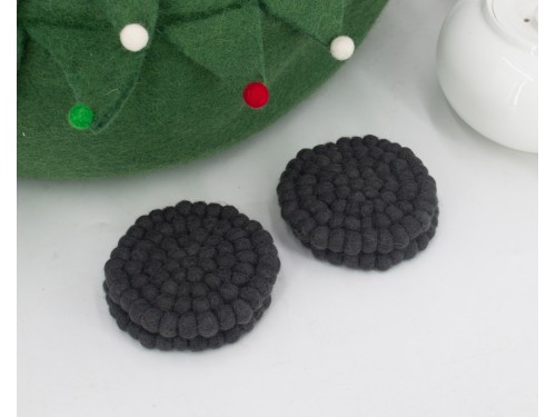 10cm Handmade Felt Ball Coasters – Solid Color Collection