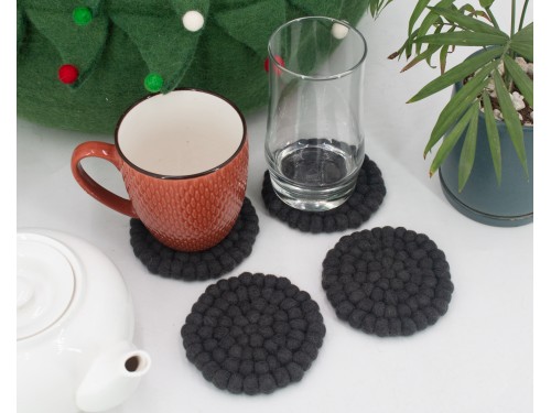10cm Solid Color Felt Ball Coaster Collection