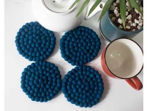 10cm Handmade Felt Ball Coasters – Solid Color Collection