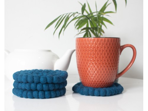10cm Handmade Felt Ball Coasters – Solid Color Collection
