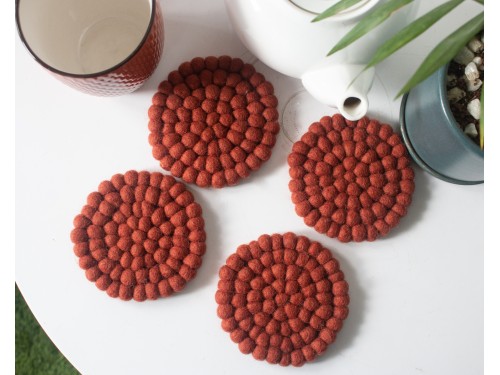 10cm Handmade Felt Ball Coasters – Solid Color Collection