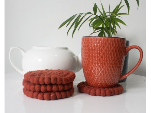 10cm Handmade Felt Ball Coasters – Solid Color Collection