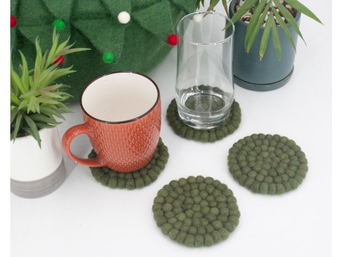 10cm Solid Color Felt Ball Coaster Collection