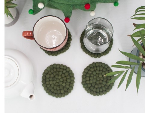 10cm Solid Color Felt Ball Coaster Collection