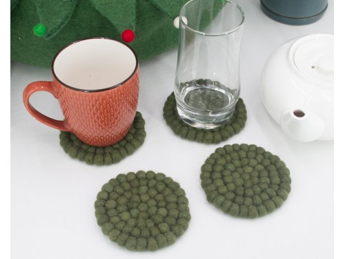 10cm Solid Color Felt Ball Coaster Collection