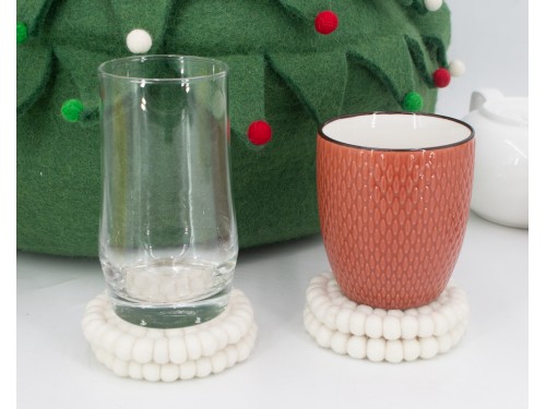 10cm Handmade Felt Ball Coasters – Solid Color Collection