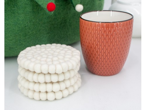 10cm Handmade Felt Ball Coasters – Solid Color Collection