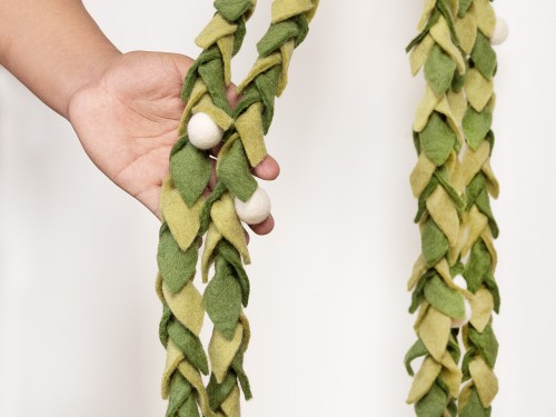 6ft Multi Green Felt Leaf Garland