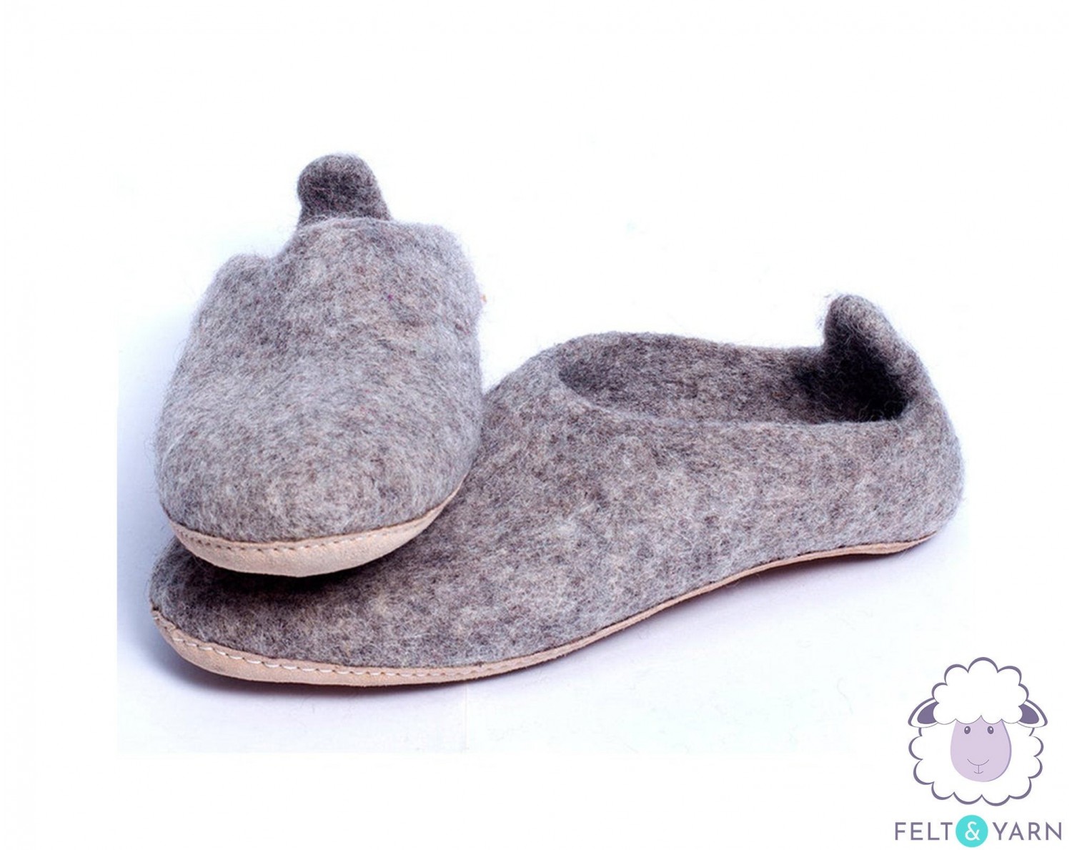 Marbled Brown Felt Slippers With Tail