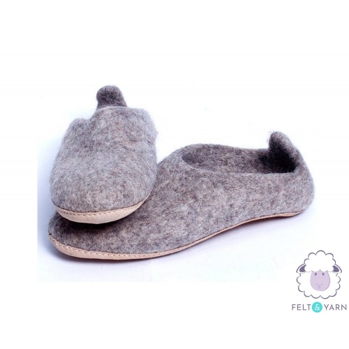 Marbled Brown Felt Slippers With Tail