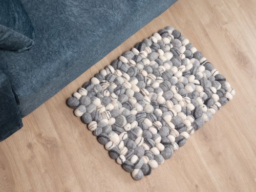 Black Striped Felt Pebble Rug
