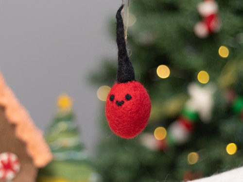 6cm Red Felt Bauble Christmas Ornament