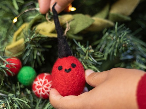 6cm Red Felt Bauble Christmas Ornament