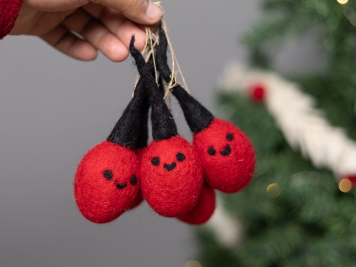 6cm Red Felt Bauble Christmas Ornament