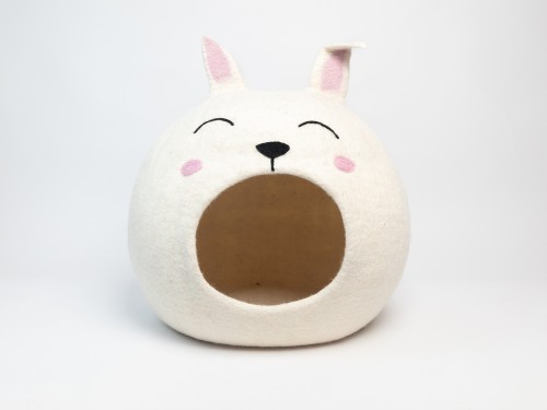 White Felt Bunny Cat Cave