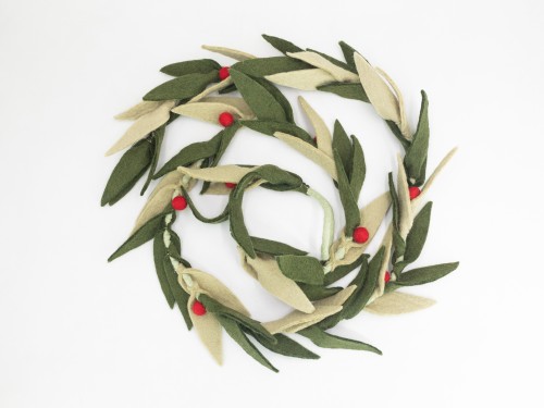 6ft Multi Green Leaf Garland with Red Pom Poms