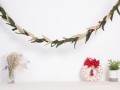 6ft Multi Green Leaf Garland with Red Pom Poms
