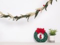 6ft Multi Green Leaf Garland with Red Pom Poms