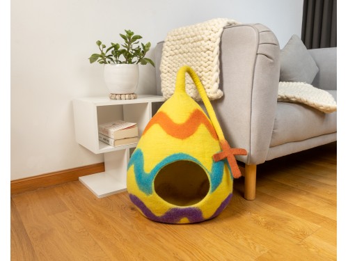 Easter Egg Design Wool Felt Cat Cave With Tail
