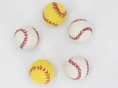 3cm, 4cm & 6cm White and Yellow Felt Baseball