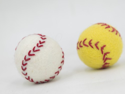 3cm, 4cm & 6cm White and Yellow Felt Baseball