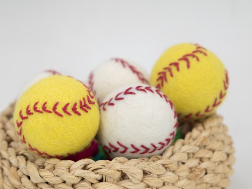 3cm, 4cm & 6cm White and Yellow Felt Baseball