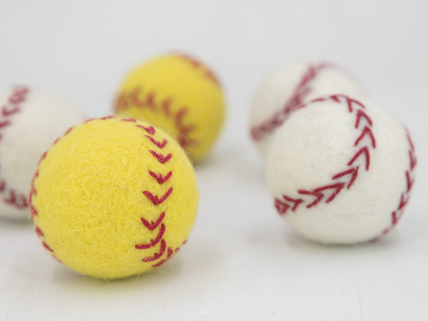 3cm, 4cm & 6cm White and Yellow Felt Baseball
