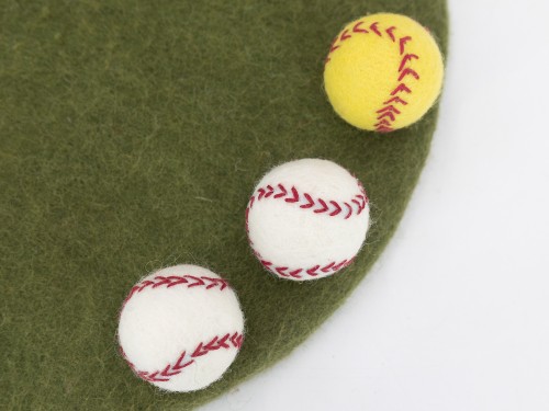 3cm, 4cm & 6cm White and Yellow Felt Baseball
