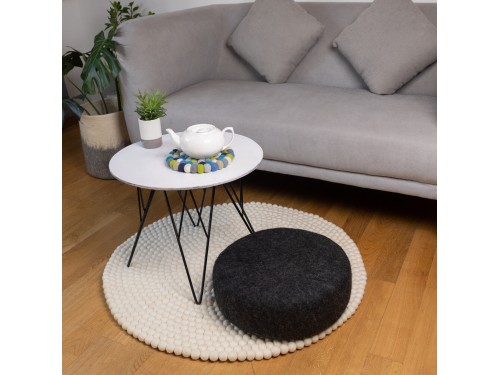 Handcrafted Black Round Felt Pouf