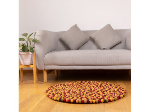 Multicolor Round Felt Ball Rug