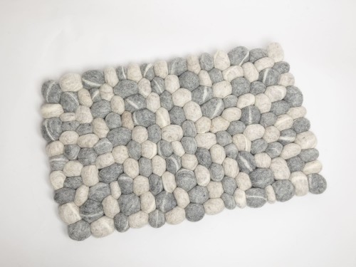 Gray and White Felt Pebble Rug