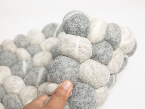 Gray and White Felt Pebble Rug