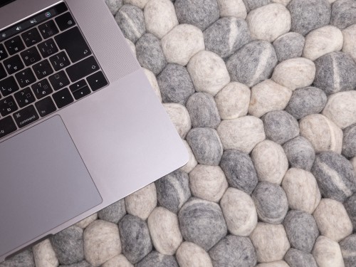 Gray and White Felt Pebble Rug