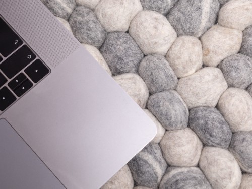 Gray and White Felt Pebble Rug
