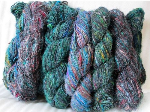 Finest Recycled Silk Yarn Bluish Color