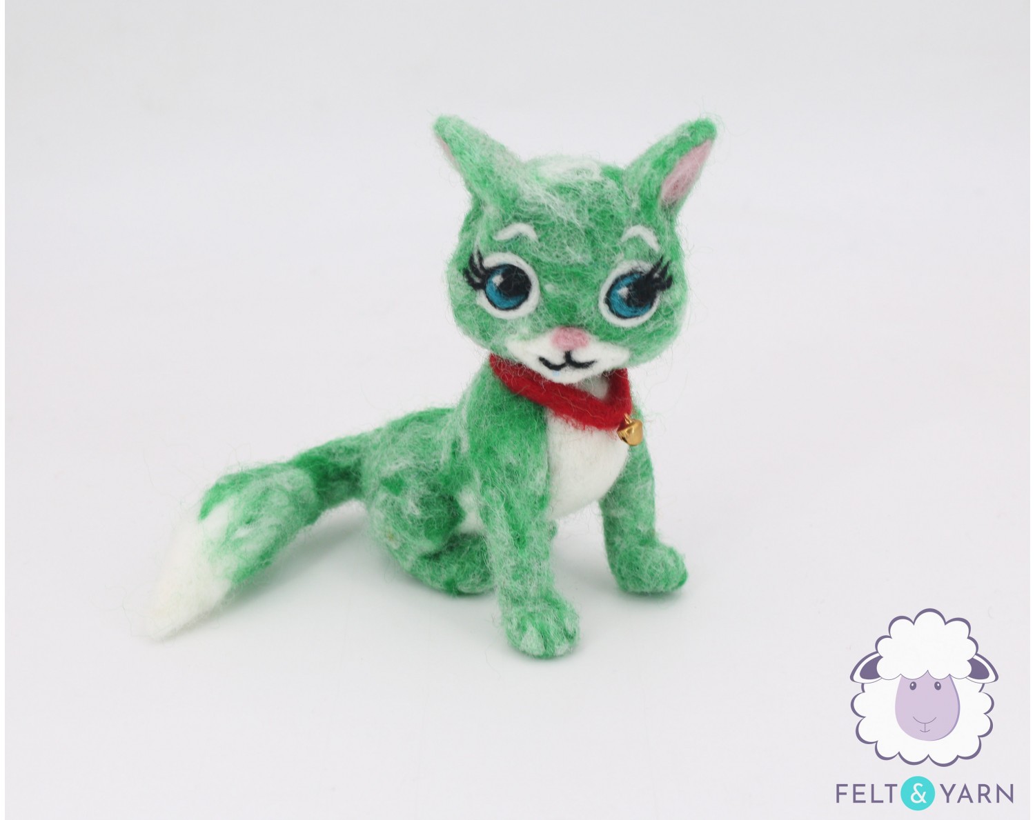 Cute Green Felt Kitten