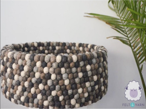 Neutral Shades Round Wool Felt Ball Dog Bed