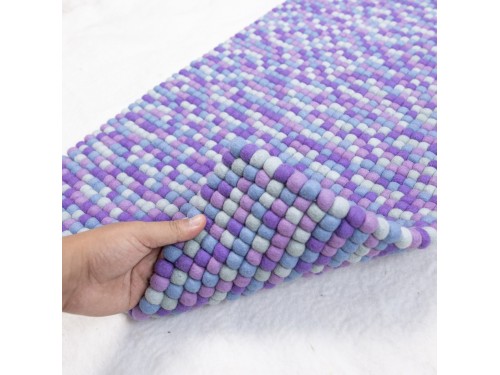 Handcrafted Purplish Mosaic Felt Ball Rug