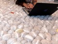 Playful Multicolor White Felt Pebble Rug