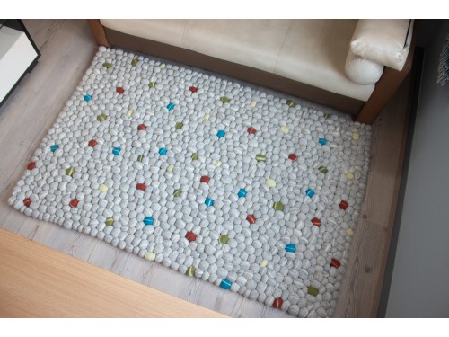 Playful Multicolor White Felt Pebble Rug