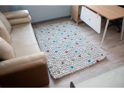 Playful Multicolor White Felt Pebble Rug