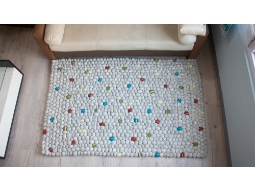 Playful Multicolor White Felt Pebble Rug