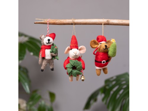 Felt Christmas Mice Ornaments
