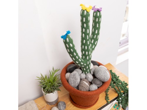 Felt Cactus with Pot and Pebbles, Felt Leaves Garland and Succulents