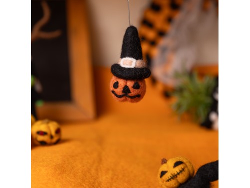 7x4cm Felt Jack O'Lantern with Witch Hat