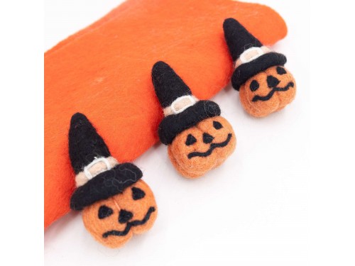 7x4cm Felt Jack O'Lantern with Witch Hat